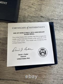 US Mint WWII 75th Anniversary Silver Proof Medal 2020 20XH with COA Box NEW