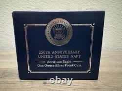 US Navy 250th Anniversary Silver Proof Coin 1oz American Eagle Design with Box COA