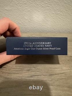 US Navy 250th Anniversary Silver Proof Coin 1oz American Eagle Design with Box COA