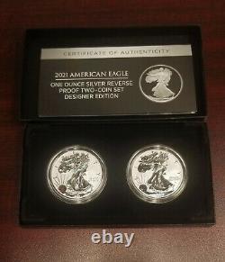 U. S. Mint American Eagle 2021 One Ounce Silver Reverse Proof Two-Coin Set