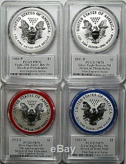 Ultimate Reverse Proof Silver Eagle 4 Coin Set PCGS PR70 Mercanti Mint Engraver